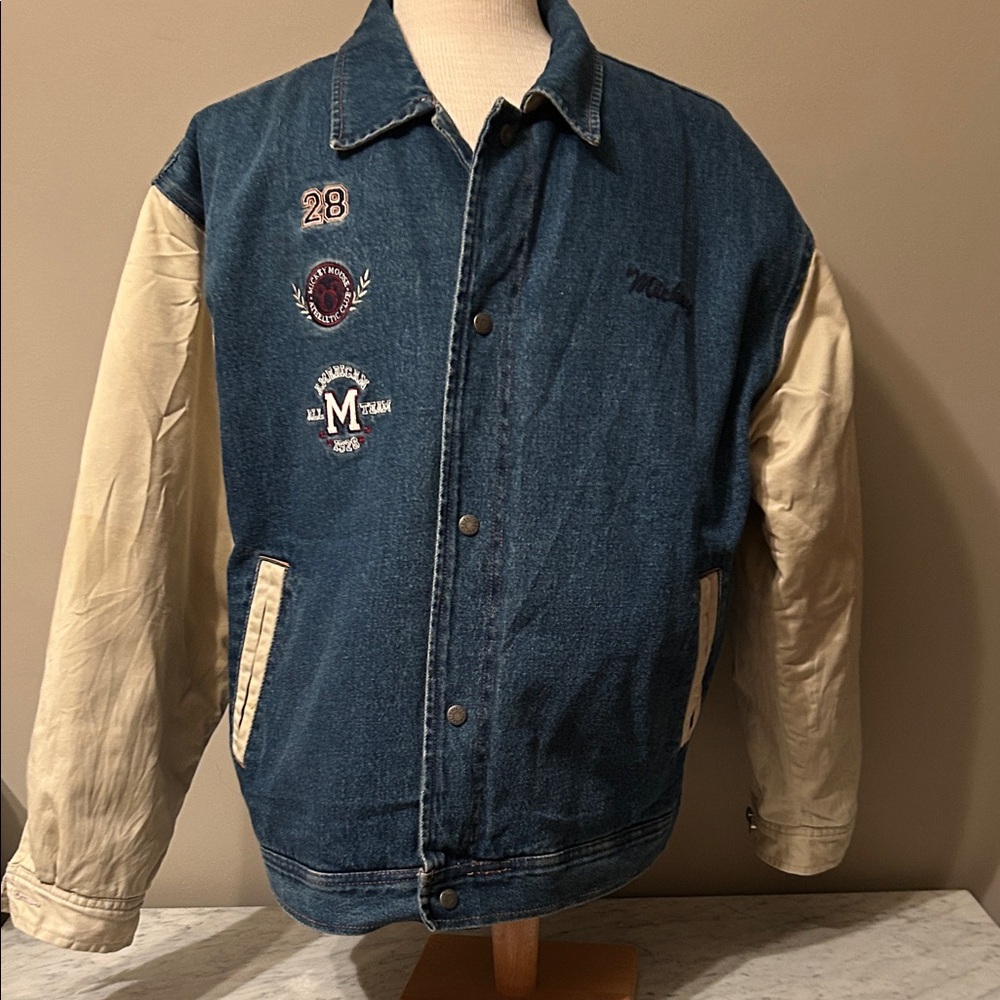 Men's Vintage Denim Disney Mickey Mouse Varsity Jacket